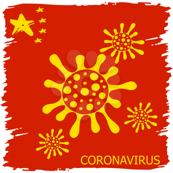Coronavirus in China. Novel coronavirus (2019-nCoV), red background with stars and colors of Chinese flag. Concept of coronavirus quarantine. Coronavirus Bacteria Cell Icon, 2019-nCoV Novel Coronavirus Bacteria