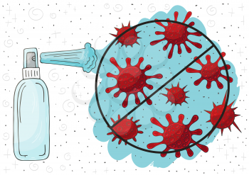 Fight against coronavirus vector background. Hand sanitizer bottle, antibacterial spray. Antibacterial flask kills bacteria