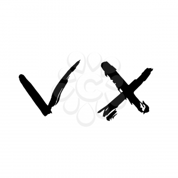 Hand drawing paint, brush drawing. Isolated on a white background. Doodle grunge style icon. Decorative. Outline, line icon, cartoon illustration. Checkmark and cross icons