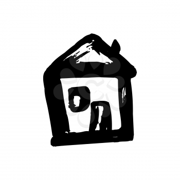 Hand drawing paint, brush drawing. Isolated on a white background. Doodle grunge style icon. Outline. House icon