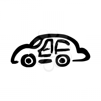 Machine, car icon. Hand drawing paint, brush drawing. Isolated on a white background. Doodle grunge style icon. Decorative. Outline, line icon, cartoon illustration