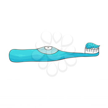 Medical icon. Vector illustration in hand draw style. Image isolated on white background. Medical instrument. Mechanical toothbrush with paste