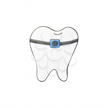 Medical icon. Vector illustration in hand draw style. Image isolated on white background. Medical instrument. Sore tooth. Blue braces