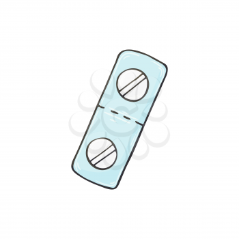 Medical icon. Vector illustration in hand draw style. Image isolated on white background. Medical instrument. Tablets in plates