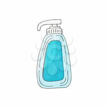 Medical icon. Vector illustration in hand draw style. Isolated on white background. Medical instrument. Liquid soap, Antiseptic, sanitizer