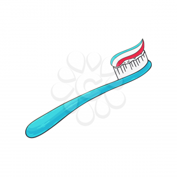 Medical icon. Vector illustration in hand draw style. Isolated on white background. Medical instrument. Toothbrush with paste