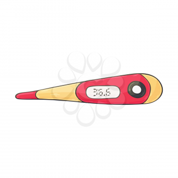 Medical icon. Vector illustration in hand draw style. The image is isolated on a white background. Medical tools. Children's thermometer