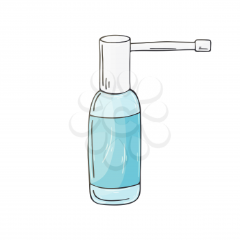 Medical icon. Vector illustration in hand draw style. The image is isolated on a white background. Medical tools. Spray for the throat