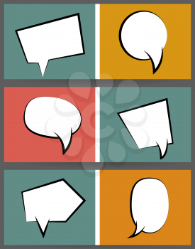 Collection comic speech balloon on colored  background pop art style. Comic book text dialog empty cloud. For sale banner set. Set abstract creative hand drawn vector white blank bubble.