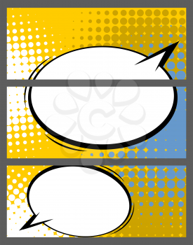 For sale banner set. Collection abstract creative hand drawn vector colored blank bubble. Comic speech balloon on halftone dot background pop art style. Comic book text dialog empty cloud.