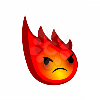 Vector illustration sad red evil devil comet smile icon. Face fire emoji icon. Smile cute funny emotion face on isolated background. Aggressive feelings, expression for message, sms.