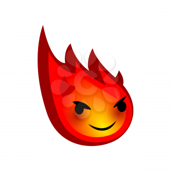 Vector illustration funny red evil devil comet smile icon. Face fire emoji icon. Smile cute fun emotion face on isolated background. Aggressive feelings, expression for message, sms.