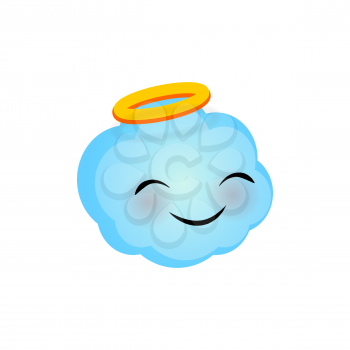 Vector illustration cute cloud smile icon. Face emoji blue angel cloud icon. Smile funny emotion face on transparent background. Happy feelings, expression for message, sms.
