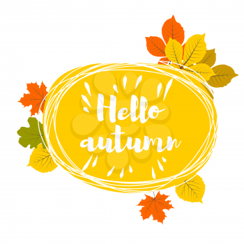 Hello autumn. Hand drawn different colored autumn leaves. Sketch, design elements. Vector illustration.