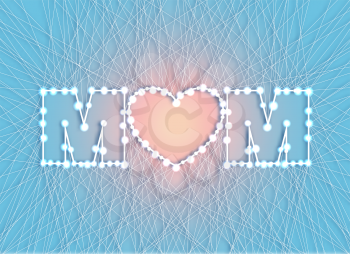 lovely card for a happy mother's day silhouette of the heart in a creative font from thread and nails with garland. Spring vector illustration on lite background.