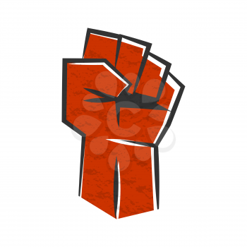 Red clenched fist symbol of revolution. Red vector silhouette raised fist. Victory logo for rebel demonstration. Revolution worker fist emblem.