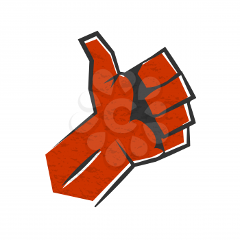 Red positive thumb up gesture symbol of success. Red vector silhouette retro style man hand illustration. Ok logo for votel demonstration. Positive gesture like cartoon emblem.