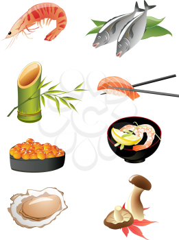 sushi and other traditional japanese food icons