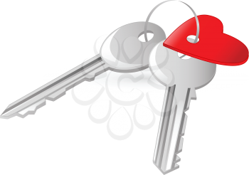 two keys with red heart tag on the white background