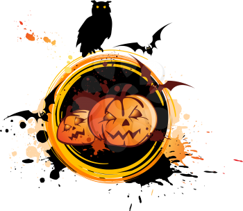 Halloween banner  with owl, pumpkin and grunge background