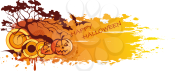 Halloween banner  with pumpkin,tree and grunge background