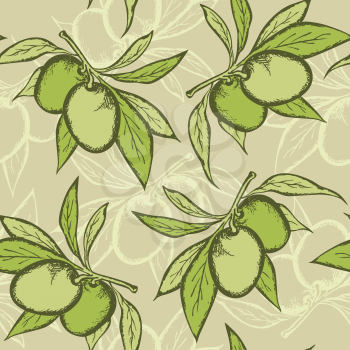 vector green seamless pattern with olive branch