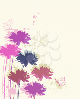 vector floral background with chamomile and butterflies