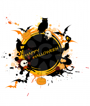 vector round Halloween banner with animals and pumpkin