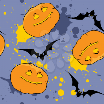 Violet  Halloween pattern with pumpkin and bat