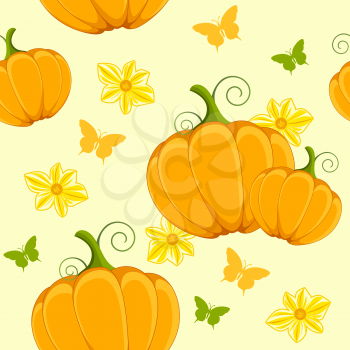vector seamless pattern  with pumpkin and butterflies