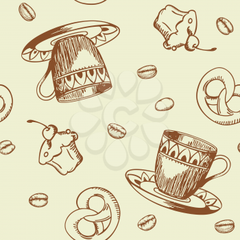 Seamless pattern with cup of coffee and cake