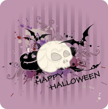 vector striped Halloween background with pumpkin and skull