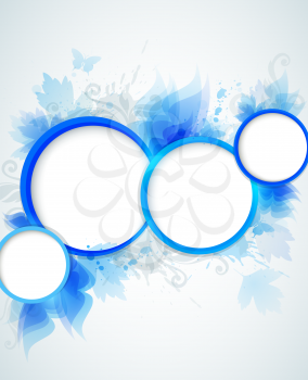 Vector blue abstract background with circles and leaves