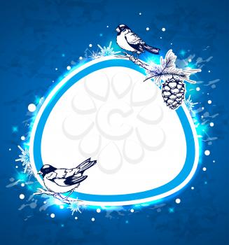 Blue Christmas vector  background with birds and snowflake