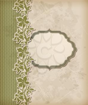 Vintage green vector background and floral ornament 