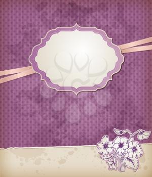 Vintage violet vector background with label and flowers