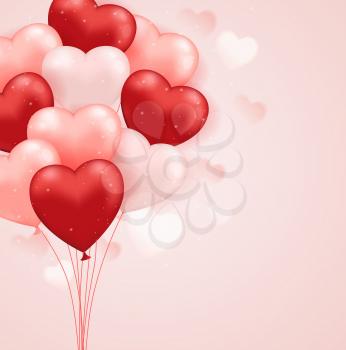 Red and pink heart balloons on a pink background. Valentine's day greeting card.