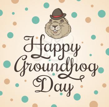 Card for Groundhog Day with marmot and greeting inscription