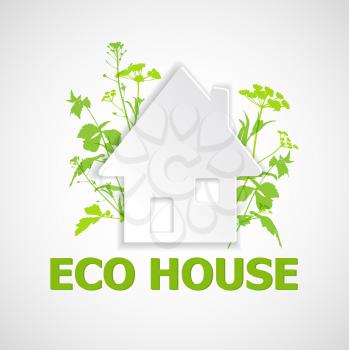 White paper house and green plants. Ecology building concept.
