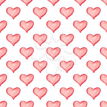 Hand drawn Valentine watercolor seamless pattern with red hearts