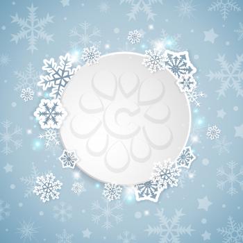Vector Christmas banner with white paper snowflakes on a blue background