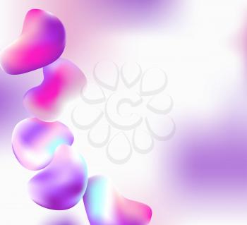 Abstract bright vector colorful  background with falling drops of liquid. Pink and violet shapes on a blurred background.