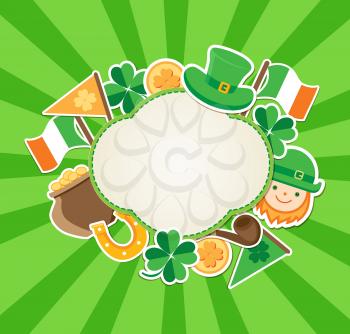 St. Patrick's Day green background with label. Vector illustration. Flat style design.