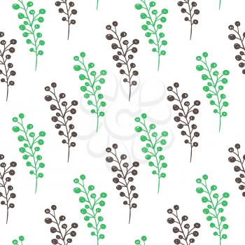Hand drawn doodle green spring floral seamless pattern with flowers. Decorative vector background