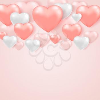 Saint Valentine's day greeting card with pink and white hearts on a pink gentle background.  Vector illustration.