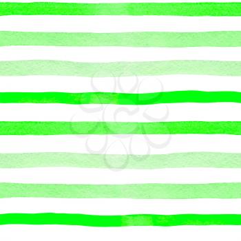 Watercolor striped seamless pattern with bright green lines on a white background. Hand drawn vector illustration