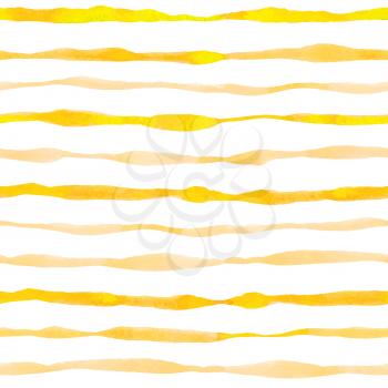 Yellow striped watercolor seamless pattern with wavy lines. Hand drawn vector background
