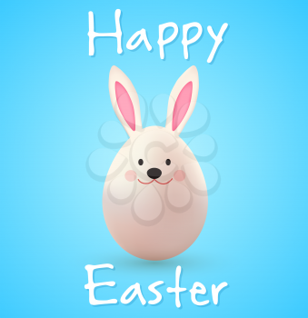 Easter egg rabbit on a blue background. Vector illustration. Happy Easter lettering