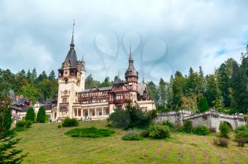 Peles castle in Sinaia, Romania. Kingdom residence in the Carpathian Mountains. Beautiful ancient castle in Neo-Renaissance style.