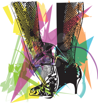 Drawing of Female ballroom shoes, sport dance, latin and salsa dancer feet and shoes in dance academy school Abstract vector illustration